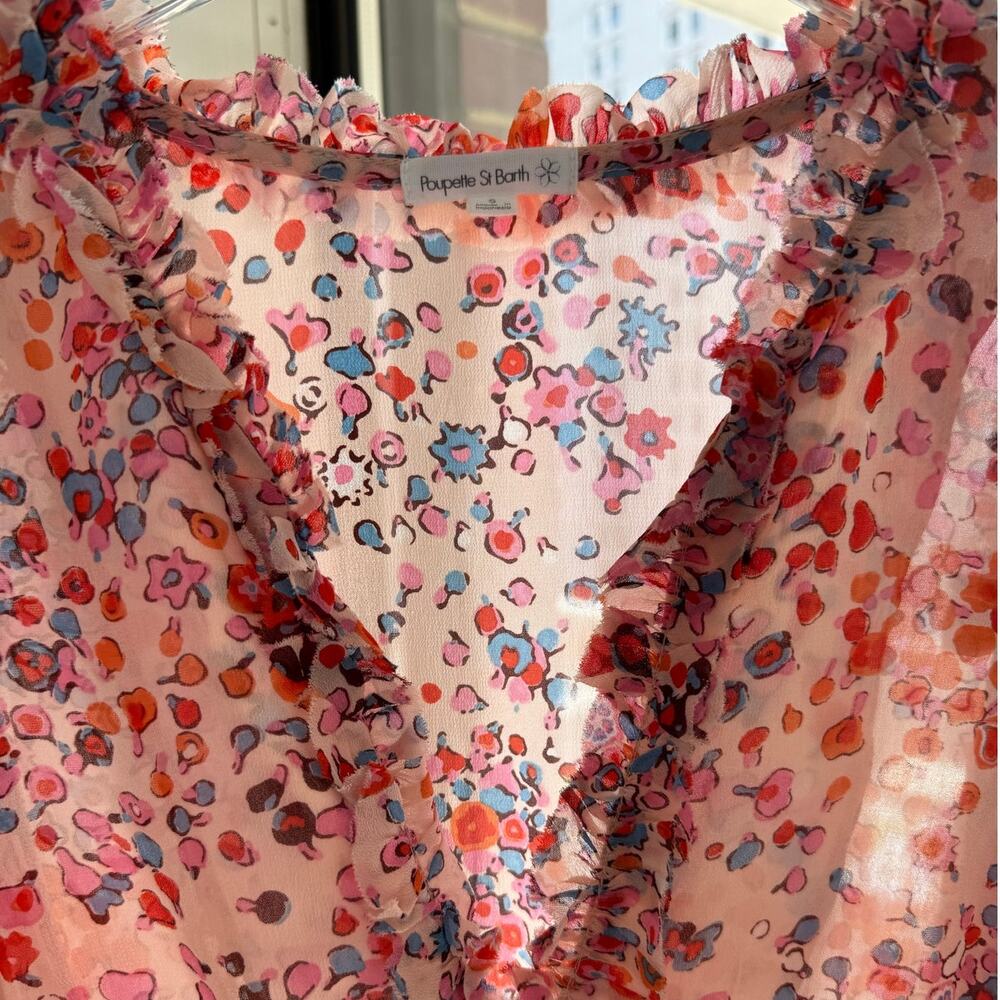 Coquette Mini Dress Poupette St. Barth Amber Women’s Small Ruffled Floral Pink - Picture 7 of 11